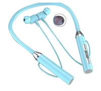 Cpolebev Auricolare Bluetooth Wireless Tipo di Collo Riduzione del Rumore Stereo Scheda Plug-in Universale Sport Ear Headset Mic,Blu