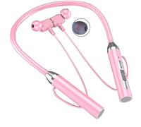 Cpolebev Auricolare Bluetooth Wireless Tipo di Collo Riduzione del Rumore Stereo Scheda Plug-in Universale Sport Ear Headset Mic,Rosa