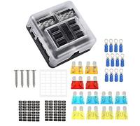 Cpolebev Blocco Fusibili Impermeabile A 6 Vie, con Kit Indicatore LED con Scatola Fusibili Negativi per Camion Cc12-24V