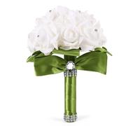 Cpolebev Bouquet da Sposa Damigella d'Onore del Fiore Matrimonio Bouquet di Fiori Artificiali Rosa Bouquet Bouquet da Sposa-Green Nastro Bianca