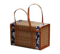 Cpolebev Cesto da Picnic in Vimini Borsa Portaoggetti in Vimini Maniglia Piegata per Frutta Shopping Maniglia per Alimenti Rattan Erba Cestino in bambù Pieghevole Resistente Facile da Usare B