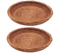 Cpolebev Cesto Portaoggetti Intrecciato nel Rattan,Confezione 2 Cestini Portaoggetti,Cestello per Pane, Vassoio per, Caramelle alla Frutta, per Chiavi, Portafoglio, Telefono Cellulare