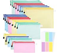 Cpolebev Confezione da 20 Tasche per Documenti A4+A5+A6, Cartella Portadocumenti Tasca con Zip In Plastica Tasca con Cerniera Tasca In Rete con Cerniera (4 Colori)