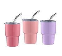 Cpolebev Confezione da 3 Bicchierini Mini Tumbler, Bicchierini A Doppia Parete con Cannuccia e Coperchio, 2 Oz (A)