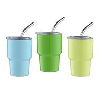 Cpolebev Confezione da 3 Mini Bicchieri da Shot In Vetro, Mini Bicchieri da Shot, A Doppia Parete, con Cannuccia e Coperchio, 2 Oz (B)