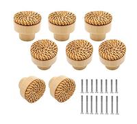 Cpolebev Confezione da 8 Pomelli nel Rattan Boho per Cassetti da Comò Pomelli per Mobili nel Legno per Decorazioni nel Vimini Boho Rattan Tiranti per Cassetti (Naturale)