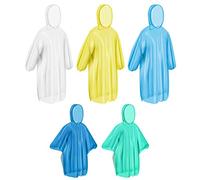 Cpolebev Confezione Famiglia Poncho, Poncho da per Adulti Poncho da Monouso o Riutilizzabili con Cappuccio con Coulisse, Confezione da 5