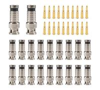 Cpolebev Connettore un Compressione BNC da 20 Pezzi Accoppiatore da 75 Ohm con Pin nel Rame per Coassiale di Estensione Della Spina Video Crimper RG58-59