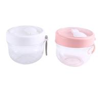 Cpolebev Contenitori per Avena Durante La Notte con Coperchio e Cucchiai 2 Pezzi, Barattoli per Yogurt nel Plastica Portatili da 20 Once, Bicchieri Dessert Un Prova Perdite e Rosa