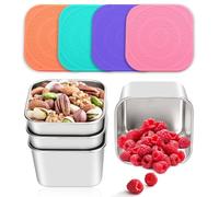 Cpolebev Contenitori per Snack In Acciaio Inossidabile da 4 Pacchi per Bambini, Contenitori per Alimenti In Metallo A Prova di Perdite Impilabili Mini Lunch Box (6 Oz) Durevoli