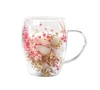 Cpolebev Creatives Vero Fiore Doppio Bicchiere Alto Livello di Aspetto Full Star Fiore Secco Bicchiere da Caffè al Latte 350ml Tazza per Uso Domestico A