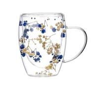 Cpolebev Creatives Vero Fiore Doppio Bicchiere Alto Livello di Aspetto Full Star Fiore Secco Bicchiere da Caffè al Latte 350ml Tazza per Uso Domestico C
