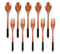 Cpolebev Cucchiai di Legno Set di Forchette Set di Utensili nel Legno nel Stile Giapponese per Mangiare Set di nel Legno Riutilizzabili (Corde Nere, 10 Pezzi)