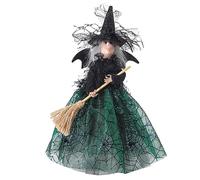 Cpolebev Decorazione di Strega di Halloween, Bambola di Strega di 11 Pollici, Velo di Strega di Halloween, di Strega e Scopa di Strega, Resistente e Verde.