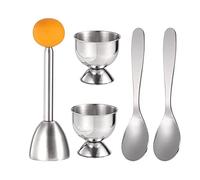 Cpolebev Egg Cracker Topper Set Morbido Strumento per Separare Uova Sode 2 Portauova, 2 Cucchiai di Metallo e 1 Tagliauova Morbido o Apriuova