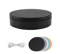 Cpolebev Espositore Rotante Motorizzato, Giradischi Fotografico Un 360 Gradi con 6 Sfondi nel PVC, Batteria/Alimentatore USB Nero