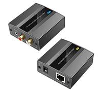 Cpolebev Estensore Audio Analogico 3,5 mm Stereo su Ethernet Singolo Cat5E/6/7 Fino un 500 M Convertitore Audio Spina UE