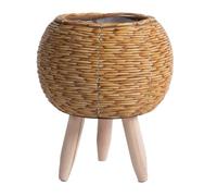 Cpolebev Fioriere per Fioriere Intrecciate In Rattan Imitazione Vintage, Cestello Portaoggetti Fatto A Mano con Gambe In Legno, Supporto per Vaso per Piante, Durevole, Facile da Installare, A