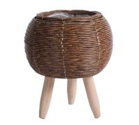 Cpolebev Fioriere per Fioriere Intrecciate In Rattan Imitazione Vintage, Cestello Portaoggetti Fatto A Mano con Gambe In Legno, Supporto per Vaso per Piante, Facile Installazione, B