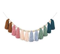 Cpolebev Ghirlanda di Nappe Boho con Perline di Legno Ghirlanda dai Toni Terra per Aula Nursery Camera da Letto per Bambini Dormitorio A