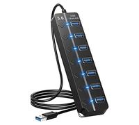 Cpolebev Hub USB un 7 Porte Splitter Multi Hub USB 3.0 Adapter Adattatore di Alimentazione USB un Più Porte con Interruttori e Luci