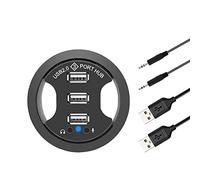 Cpolebev Hub USB USB 2.0 Desktop Grommet Hub USB 2.0 Audio Adattatore per Montaggio su Scrivania 3 Porte Montaggio in Scrivania Multi Porte USB 2.0