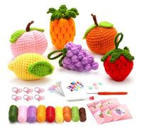 Cpolebev Kit Completi per Uncinetto per Principianti, Kit Fai da Te da 6 Pezzi per Uncinetto con Frutta con Pennarelli per Maglieria, Gomitolo di Filato Facile, Istruzioni, Durevole, Facile da Install