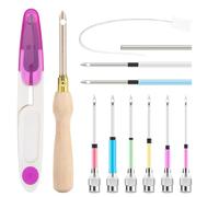 Cpolebev Kit di per Punch da 13 Pezzi, Strumento per Ago da Punch Kit di Ricamo con Ago per Punch Regolabile Penna da Ricamo con Manico in Legno per Filo Interdentale