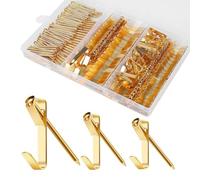 Cpolebev Kit per Appendere Quadri da 184 Pezzi, Ganci per Quadri In Metallo Dorato da 20lb, 30lb e 50lb con Chiodi.