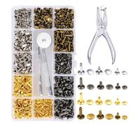 Cpolebev Kit Rivetti in Pelle, 180 Set Rivetti Tubolari A Doppio Cappuccio, Rivetti e Bottoni A Pressione in Pelle in 4 Colori e 3 Dimensioni, per Pelle Sottile, Giacca