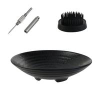 Cpolebev Kit Vaso Ikebana, Ciotola Ikebana in Ceramica e Fiore Kenzan in Metallo, con Strumento per Raddrizzare L'Ago Nero