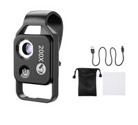 Cpolebev Lente per Microscopio con Ingrandimento 200 X Lente Macro Tascabile Micro-Tipo con Luce LED Mobile per iOS Android Tutti Gli Smartphone,Nero
