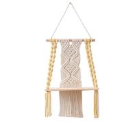 Cpolebev Mensola da Parete Boho in macramè A Un Livello, Decorazione per Mensole Galleggianti con Piante Intrecciate in Legno Boho Fatte A Mano, Organizer Mini Chic