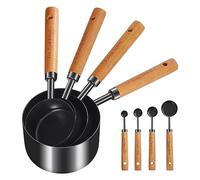 Cpolebev Misurini e Cucchiai, Manico in Legno con Misure Metriche e Americane, Misurini per Liquidi e Liquidi 8 Pezzi in Legno e Nero