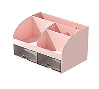 Cpolebev Organizzatore da Scrivania-Organizzatore da Ufficio con 6 Scomparti e 2 Cassetti Piccoli, Scatola Portaoggetti da Scrivania per Portapenne, Rosa Facile da Usare