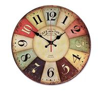 Cpolebev Orologio da Parete in Legno retrò 12 Pollici Decorazioni per Casa Colonica,Orologi Parete Silenziosi Ticchettio Grande - Analogico Atomico in Legno Grande Batteria