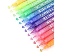 Cpolebev Pennare Glitter per Verniciatura, 12 Colori Auto-Contorno Pennare Metallici, Punta Fine A Base D'Acqua A Inchiostro, Fai-Da-Te per Biglietti D'Auguri, Resistente e di Alta Qualità.