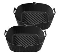Cpolebev Pentola Silicone per Friggitrice Ad Aria con Manico, Fodere per Friggitrice Ad Aria Riutilizzabili 8,6 Pollici Cestello per Friggitrice Ad Aria Antiaderente Resistente,Nero
