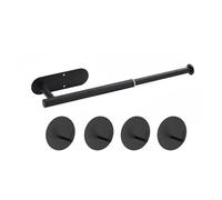 Cpolebev Portasciugamani Foratura Portasciugamani Estensibile Portasciugamani da Cucina e Bagno A Parete da Incollare, Nero.