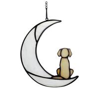 Cpolebev Regalo di Solidarietà per la Perdita di Un Cane, Cane in Vetro Colorato Luna Come Regalo per L'Acchiappasole, Regalo Commemorativo per Cane Giallo per la Perdita di Animali Domestici Du