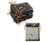 Cpolebev Sacchetti di Caramelle per Gioielli nel Organza con Stelle Lunari da 100 Pezzi, Sacchetti Regalo nel Organza Trasparente da 2,7 X 3,5 Pollici con Colore: Nero