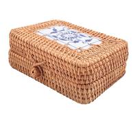 Cpolebev Scatola Portaoggetti Intrecciata nel Rattan con Coperchio Scatole Portagioie Fatte Un Mano Organizer per Trucco nel Legno per Articoli da Regalo per Contenitori da tè Sundries