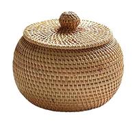 Cpolebev Scatola Rotonda in Rattan, Scatola Portaoggetti Intrecciata A Mano, Vassoio da Tavolo Multifunzionale con Coperchio, Decorazione per Cesto Portaoggetti per la Casa