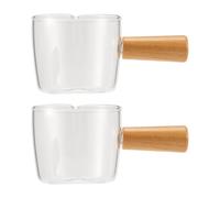 Cpolebev Scrematrice nel Vetro Trasparente da 2 Pezzi con Manico nel Legno, Mini Brocca per Scrematrice per caffè e Latte. 100 Ml