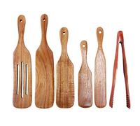 Cpolebev Set da 6 Pezzi nel Legno, Set nel Teak con Spatola nel Legno Resistente al, Set di Utensili da Cucina, Cucchiai nel Legno Antiaderenti