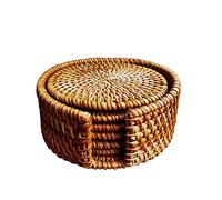 Cpolebev Set da 6 Sottobicchieri da tè in Rattan, Cerimonia del tè, Presina in Rattan, Sottopentola, Sottopentola, Termoisolante, Giallo