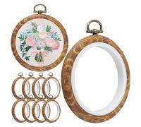 Cpolebev Set di 10 Cornici per Ricamo Rotonde, 3 Pollici, in Legno Imitato, Adatte per Ricamo, Fai-da-Te, Cucito e Appendere.