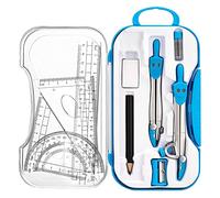 Cpolebev Set di 10 Pezzi di Geometria Kit di Forniture Matematiche, Inclusi Bussola, Goniometro, Righello, Gomma, Matita Ecc., per il Disegno e La Misurazione
