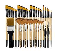 Cpolebev Set di 32 Pennelli per Pittura Serie Artist con Setole In Nylon con Pennelli Tondi, Quadrati, Piatti e A Ventaglio per Pittura Acrilica, Olio
