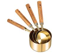 Cpolebev Set di 8 Misurini e Cucchiai Dosatori, Manico nel Legno con Misure Metriche e Statunitensi, Acciaio Inossidabile, per Cucinare e Cuocere al Forno